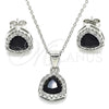 Juego de Arete y Dije de Adulto 10.175.0070.4 Plata Rodinada, con Zirconia Cubica Negro y Micro Pave Blanca, Pulido, Rodinado