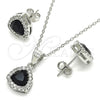 Juego de Arete y Dije de Adulto 10.175.0070.4 Plata Rodinada, con Zirconia Cubica Negro y Micro Pave Blanca, Pulido, Rodinado