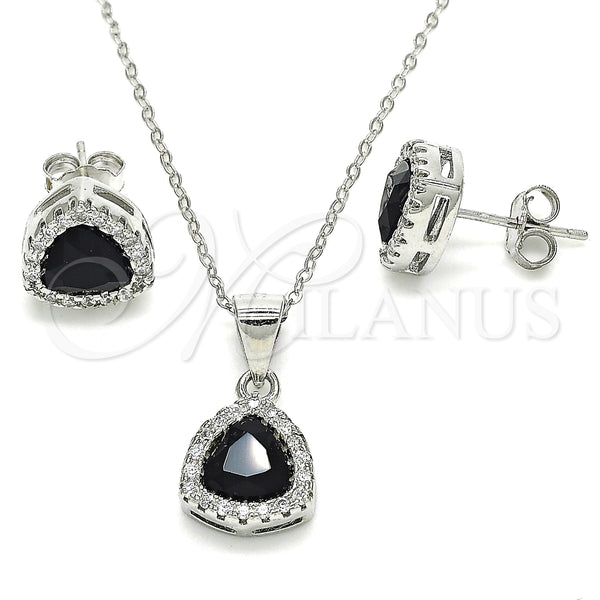 Juego de Arete y Dije de Adulto 10.175.0070.4 Plata Rodinada, con Zirconia Cubica Negro y Micro Pave Blanca, Pulido, Rodinado