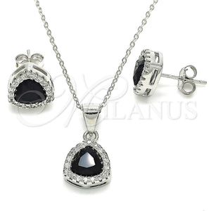 Juego de Arete y Dije de Adulto 10.175.0070.4 Plata Rodinada, con Zirconia Cubica Negro y Micro Pave Blanca, Pulido, Rodinado