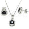 Juego de Arete y Dije de Adulto 10.175.0070.4 Plata Rodinada, con Zirconia Cubica Negro y Micro Pave Blanca, Pulido, Rodinado