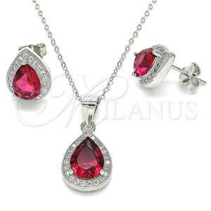 Juego de Arete y Dije de Adulto 10.175.0072.3 Plata Rodinada, Diseño de Gota, con Zirconia Cubica Rubi y Micro Pave Blanca, Pulido, Rodinado