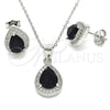 Juego de Arete y Dije de Adulto 10.175.0072.4 Plata Rodinada, Diseño de Gota, con Zirconia Cubica Negro y Micro Pave Blanca, Pulido, Rodinado