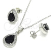 Juego de Arete y Dije de Adulto 10.175.0072.4 Plata Rodinada, Diseño de Gota, con Zirconia Cubica Negro y Micro Pave Blanca, Pulido, Rodinado
