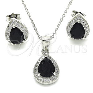 Juego de Arete y Dije de Adulto 10.175.0072.4 Plata Rodinada, Diseño de Gota, con Zirconia Cubica Negro y Micro Pave Blanca, Pulido, Rodinado