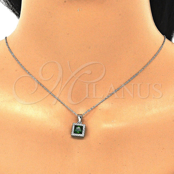 Juego de Arete y Dije de Adulto 10.175.0073.1 Plata Rodinada, con Zirconia Cubica Verde y Micro Pave Blanca, Pulido, Rodinado