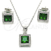Juego de Arete y Dije de Adulto 10.175.0073.1 Plata Rodinada, con Zirconia Cubica Verde y Micro Pave Blanca, Pulido, Rodinado