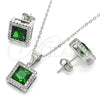 Juego de Arete y Dije de Adulto 10.175.0073.1 Plata Rodinada, con Zirconia Cubica Verde y Micro Pave Blanca, Pulido, Rodinado