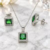 Juego de Arete y Dije de Adulto 10.175.0073.1 Plata Rodinada, con Zirconia Cubica Verde y Micro Pave Blanca, Pulido, Rodinado
