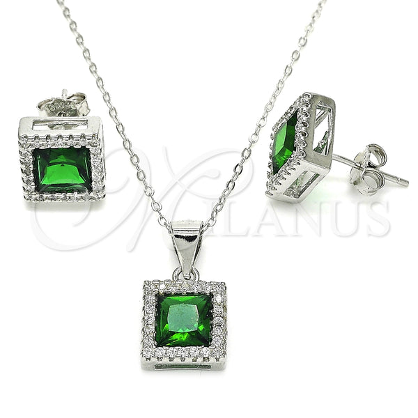 Juego de Arete y Dije de Adulto 10.175.0073.1 Plata Rodinada, con Zirconia Cubica Verde y Micro Pave Blanca, Pulido, Rodinado