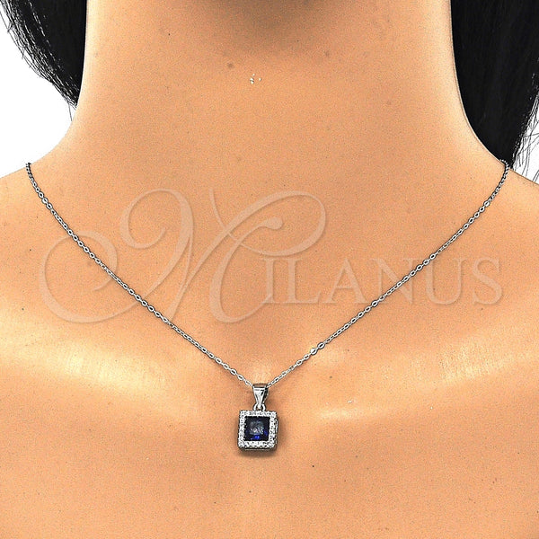 Juego de Arete y Dije de Adulto 10.175.0073.2 Plata Rodinada, con Zirconia Cubica Zafiro Azul y Micro Pave Blanca, Pulido, Rodinado