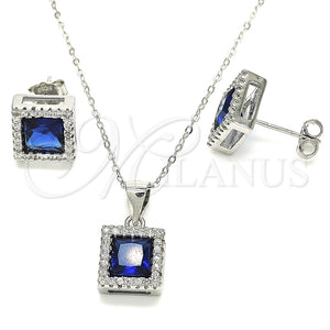 Juego de Arete y Dije de Adulto 10.175.0073.2 Plata Rodinada, con Zirconia Cubica Zafiro Azul y Micro Pave Blanca, Pulido, Rodinado