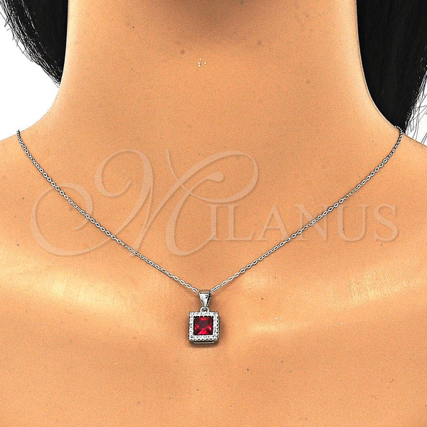 Juego de Arete y Dije de Adulto 10.175.0073.3 Plata Rodinada, con Zirconia Cubica Rubi y Micro Pave Blanca, Pulido, Rodinado