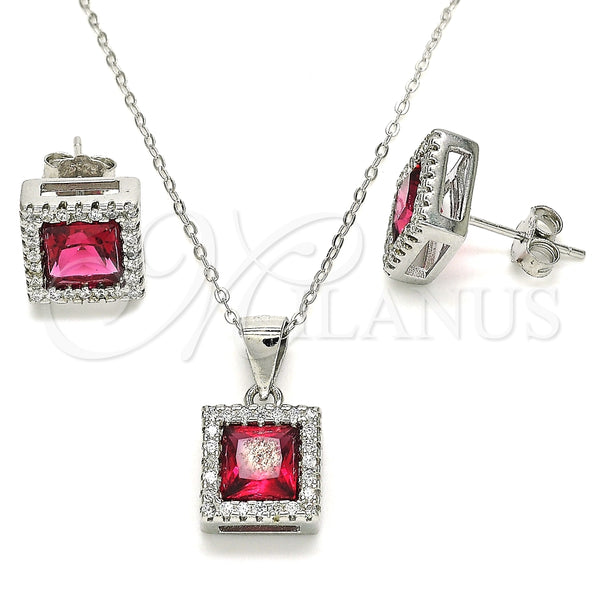 Juego de Arete y Dije de Adulto 10.175.0073.3 Plata Rodinada, con Zirconia Cubica Rubi y Micro Pave Blanca, Pulido, Rodinado