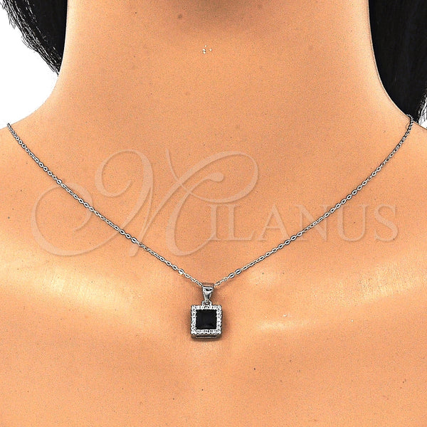 Juego de Arete y Dije de Adulto 10.175.0073.4 Plata Rodinada, con Zirconia Cubica Negro y Micro Pave Blanca, Pulido, Rodinado
