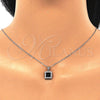 Juego de Arete y Dije de Adulto 10.175.0073.4 Plata Rodinada, con Zirconia Cubica Negro y Micro Pave Blanca, Pulido, Rodinado
