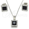 Juego de Arete y Dije de Adulto 10.175.0073.4 Plata Rodinada, con Zirconia Cubica Negro y Micro Pave Blanca, Pulido, Rodinado