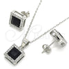 Juego de Arete y Dije de Adulto 10.175.0073.4 Plata Rodinada, con Zirconia Cubica Negro y Micro Pave Blanca, Pulido, Rodinado