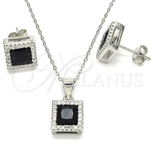 Juego de Arete y Dije de Adulto 10.175.0073.4 Plata Rodinada, con Zirconia Cubica Negro y Micro Pave Blanca, Pulido, Rodinado