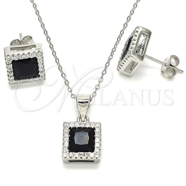 Juego de Arete y Dije de Adulto 10.175.0073.4 Plata Rodinada, con Zirconia Cubica Negro y Micro Pave Blanca, Pulido, Rodinado