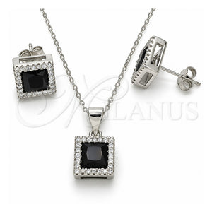 Juego de Arete y Dije de Adulto 10.175.0073.4 Plata Rodinada, con Zirconia Cubica Negro y Micro Pave Blanca, Pulido, Rodinado