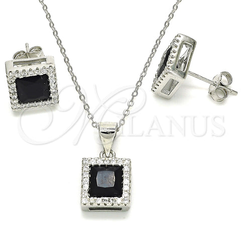 Juego de Arete y Dije de Adulto 10.175.0073.4 Plata Rodinada, con Zirconia Cubica Negro y Micro Pave Blanca, Pulido, Rodinado