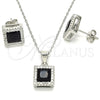 Juego de Arete y Dije de Adulto 10.175.0073.4 Plata Rodinada, con Zirconia Cubica Negro y Micro Pave Blanca, Pulido, Rodinado