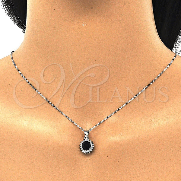 Juego de Arete y Dije de Adulto 10.175.0062.4 Plata Rodinada, con Zirconia Cubica Negro y Blanca, Pulido, Rodinado