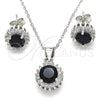 Juego de Arete y Dije de Adulto 10.175.0062.4 Plata Rodinada, con Zirconia Cubica Negro y Blanca, Pulido, Rodinado