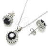 Juego de Arete y Dije de Adulto 10.175.0062.4 Plata Rodinada, con Zirconia Cubica Negro y Blanca, Pulido, Rodinado