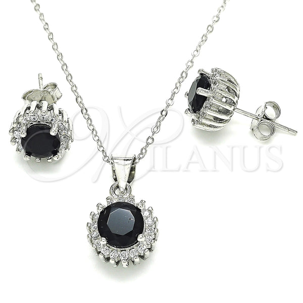 Juego de Arete y Dije de Adulto 10.175.0062.4 Plata Rodinada, con Zirconia Cubica Negro y Blanca, Pulido, Rodinado