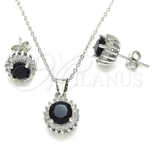 Juego de Arete y Dije de Adulto 10.175.0062.4 Plata Rodinada, con Zirconia Cubica Negro y Blanca, Pulido, Rodinado