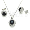 Juego de Arete y Dije de Adulto 10.175.0062.4 Plata Rodinada, con Zirconia Cubica Negro y Blanca, Pulido, Rodinado