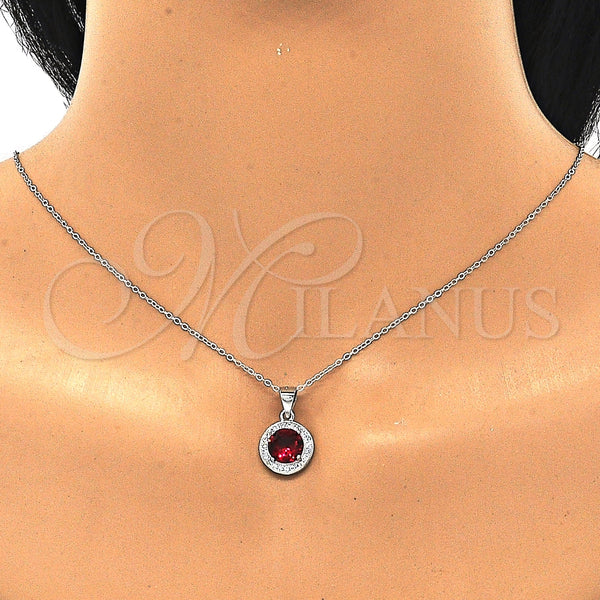 Juego de Arete y Dije de Adulto 10.175.0074.3 Plata Rodinada, con Micro Pave Blanca y Zirconia Cubica Rubi, Pulido, Rodinado