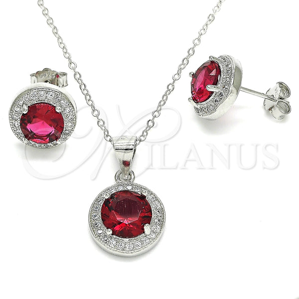 Juego de Arete y Dije de Adulto 10.175.0074.3 Plata Rodinada, con Micro Pave Blanca y Zirconia Cubica Rubi, Pulido, Rodinado