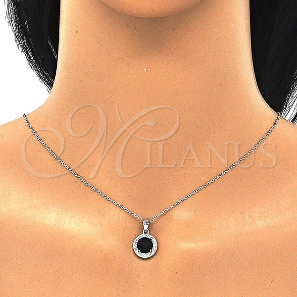 Juego de Arete y Dije de Adulto 10.175.0074.4 Plata Rodinada, con Zirconia Cubica Negro y Micro Pave Blanca, Pulido, Rodinado