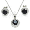 Juego de Arete y Dije de Adulto 10.175.0074.4 Plata Rodinada, con Zirconia Cubica Negro y Micro Pave Blanca, Pulido, Rodinado