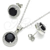 Juego de Arete y Dije de Adulto 10.175.0074.4 Plata Rodinada, con Zirconia Cubica Negro y Micro Pave Blanca, Pulido, Rodinado