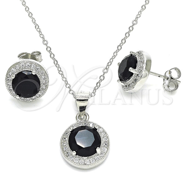 Juego de Arete y Dije de Adulto 10.175.0074.4 Plata Rodinada, con Zirconia Cubica Negro y Micro Pave Blanca, Pulido, Rodinado