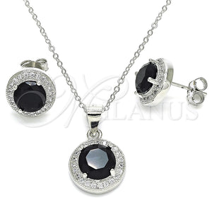 Juego de Arete y Dije de Adulto 10.175.0074.4 Plata Rodinada, con Zirconia Cubica Negro y Micro Pave Blanca, Pulido, Rodinado