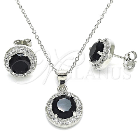 Juego de Arete y Dije de Adulto 10.175.0074.4 Plata Rodinada, con Zirconia Cubica Negro y Micro Pave Blanca, Pulido, Rodinado