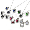 Juego de Arete y Dije de Adulto 10.175.0074.4 Plata Rodinada, con Zirconia Cubica Negro y Micro Pave Blanca, Pulido, Rodinado