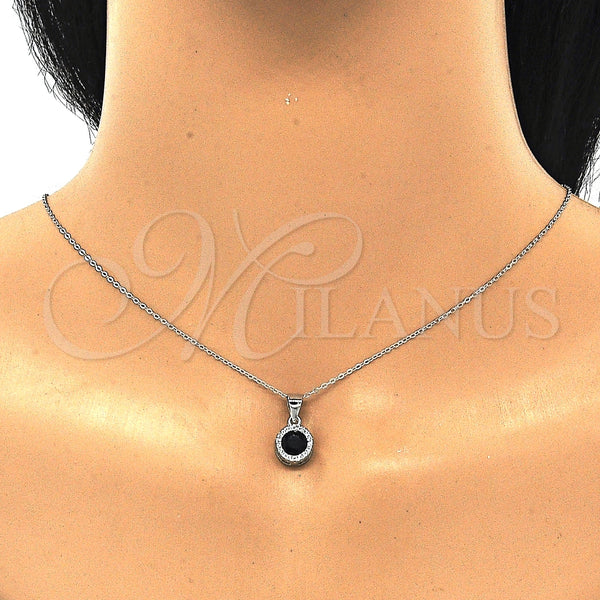 Juego de Arete y Dije de Adulto 10.175.0075.4 Plata Rodinada, con Zirconia Cubica Negro y Micro Pave Blanca, Pulido, Rodinado