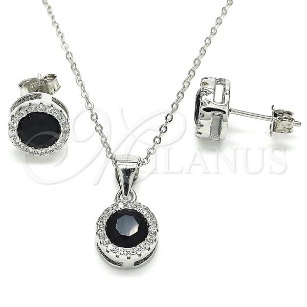 Juego de Arete y Dije de Adulto 10.175.0075.4 Plata Rodinada, con Zirconia Cubica Negro y Micro Pave Blanca, Pulido, Rodinado