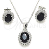 Juego de Arete y Dije de Adulto 10.175.0054.4 Plata Rodinada, con Zirconia Cubica Negro y Blanca, Pulido, Rodinado