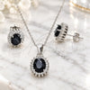 Juego de Arete y Dije de Adulto 10.175.0054.4 Plata Rodinada, con Zirconia Cubica Negro y Blanca, Pulido, Rodinado