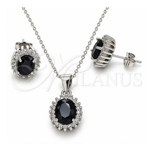 Juego de Arete y Dije de Adulto 10.175.0054.4 Plata Rodinada, con Zirconia Cubica Negro y Blanca, Pulido, Rodinado