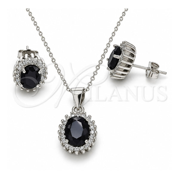 Juego de Arete y Dije de Adulto 10.175.0054.4 Plata Rodinada, con Zirconia Cubica Negro y Blanca, Pulido, Rodinado
