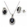 Juego de Arete y Dije de Adulto 10.175.0054.4 Plata Rodinada, con Zirconia Cubica Negro y Blanca, Pulido, Rodinado