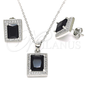 Juego de Arete y Dije de Adulto 10.175.0076.4 Plata Rodinada, con Zirconia Cubica Negro y Micro Pave Blanca, Pulido, Rodinado